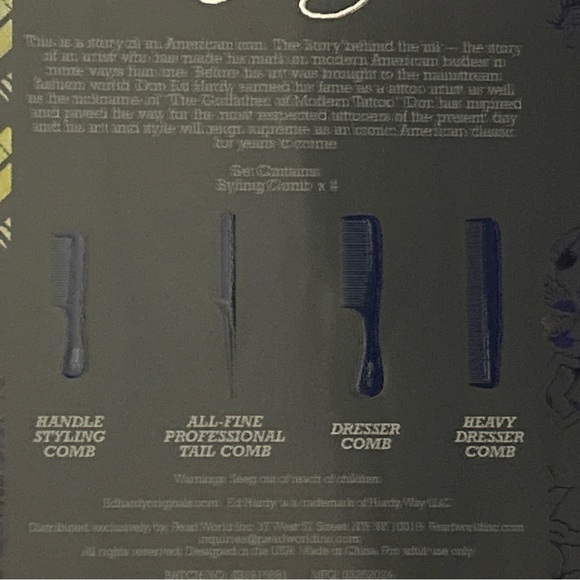 Ed Hardy 4 pc professional navy blue 1971 comb grooming set styling tail dresser - Picture 7 of 15